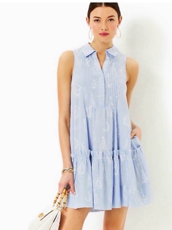 Lilly Pulitzer Dresses & Skirts - Lilly Pulitzer Light Blue Sailboat Tiered Sleeveless Dress